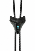 Medium 2.75” Inlayed Turquoise + Pyrite Tooth, Sterling Silver Premium Tips, Black Braided Leather