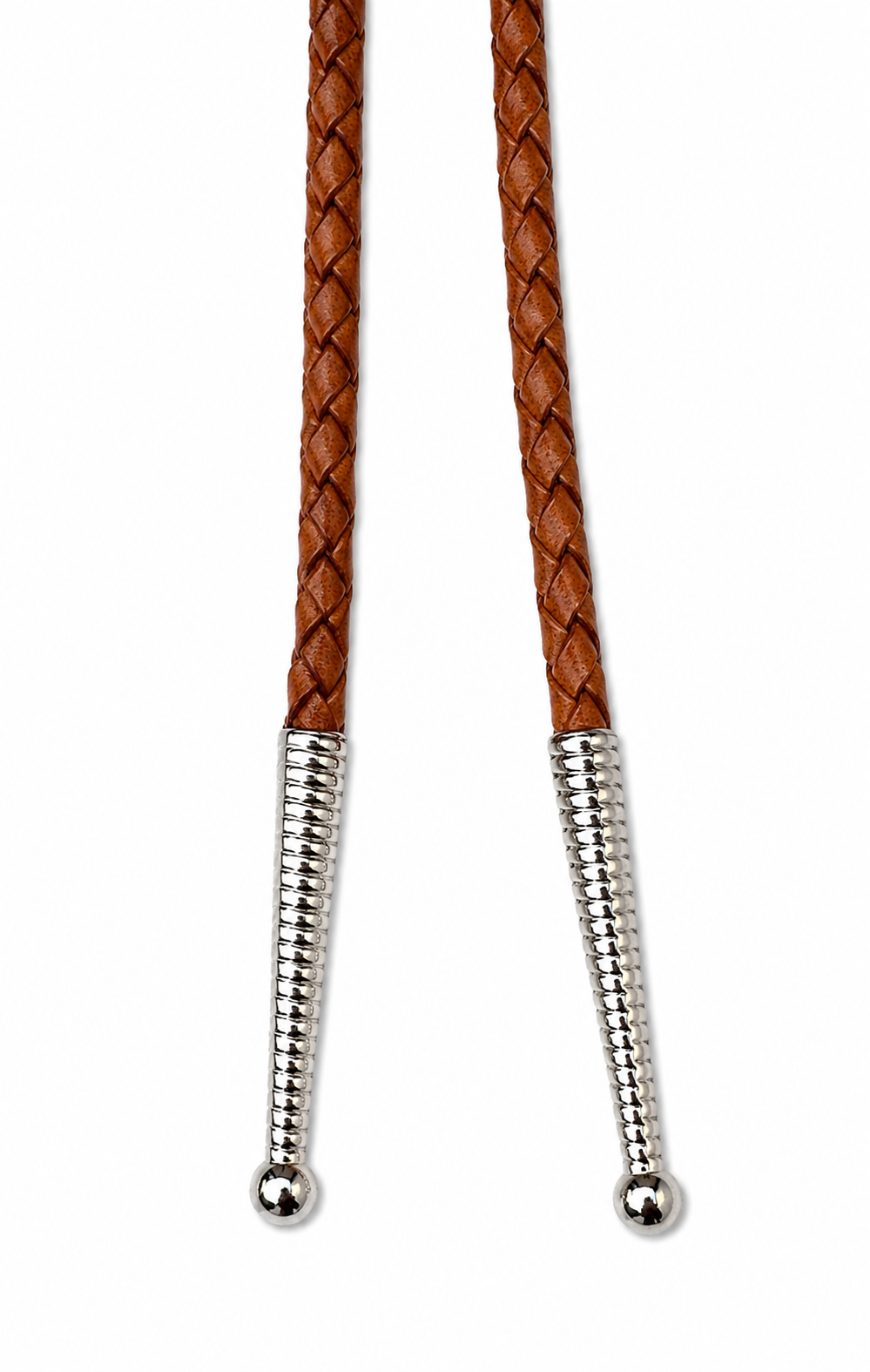 Medium 2.75” Inlayed Turquoise + Pyrite Tooth, Chrome Tips, Light Brown Braided Leather