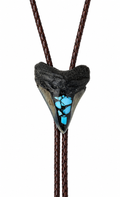 Medium 2.9” Inlayed Turquoise + Pyrite Tooth, Sterling Silver Premium Tips, Dark Brown Braided Leather