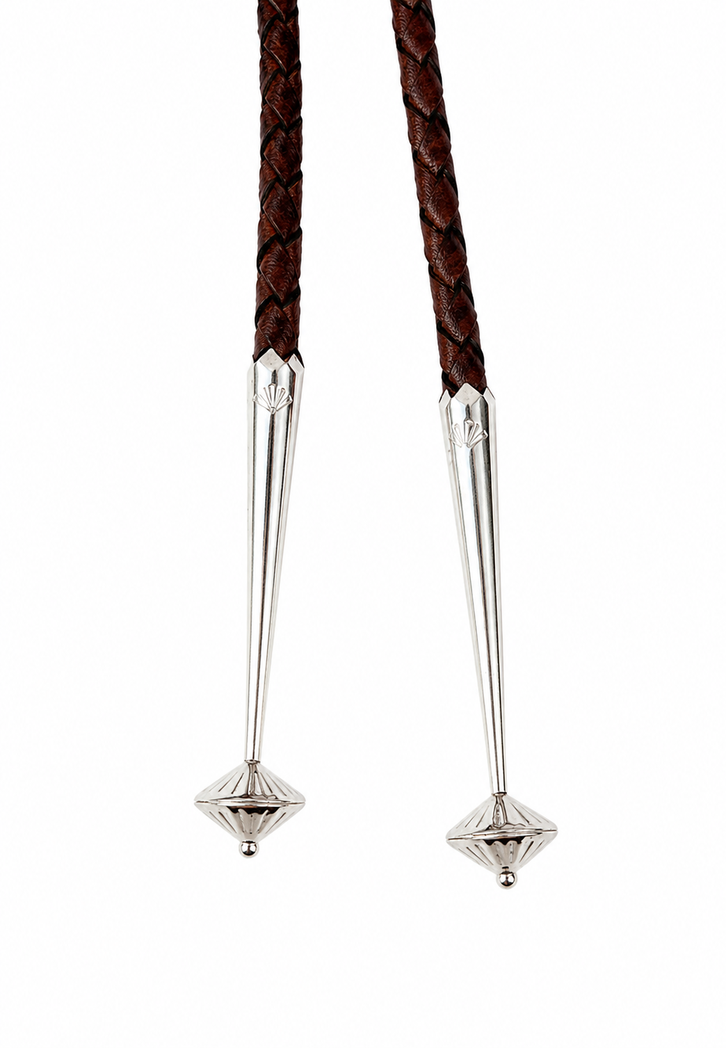Medium 2.9” Inlayed Turquoise + Pyrite Tooth, Sterling Silver Premium Tips, Dark Brown Braided Leather