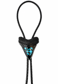 Large 3.25” Inlayed Turquoise + Pyrite Tooth, Black Tips, Black Braided Leather