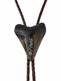 Large 3” Inlayed Turquoise + Pyrite Tooth, Sterling Silver Premium Tips, Dark Brown Braided Leather