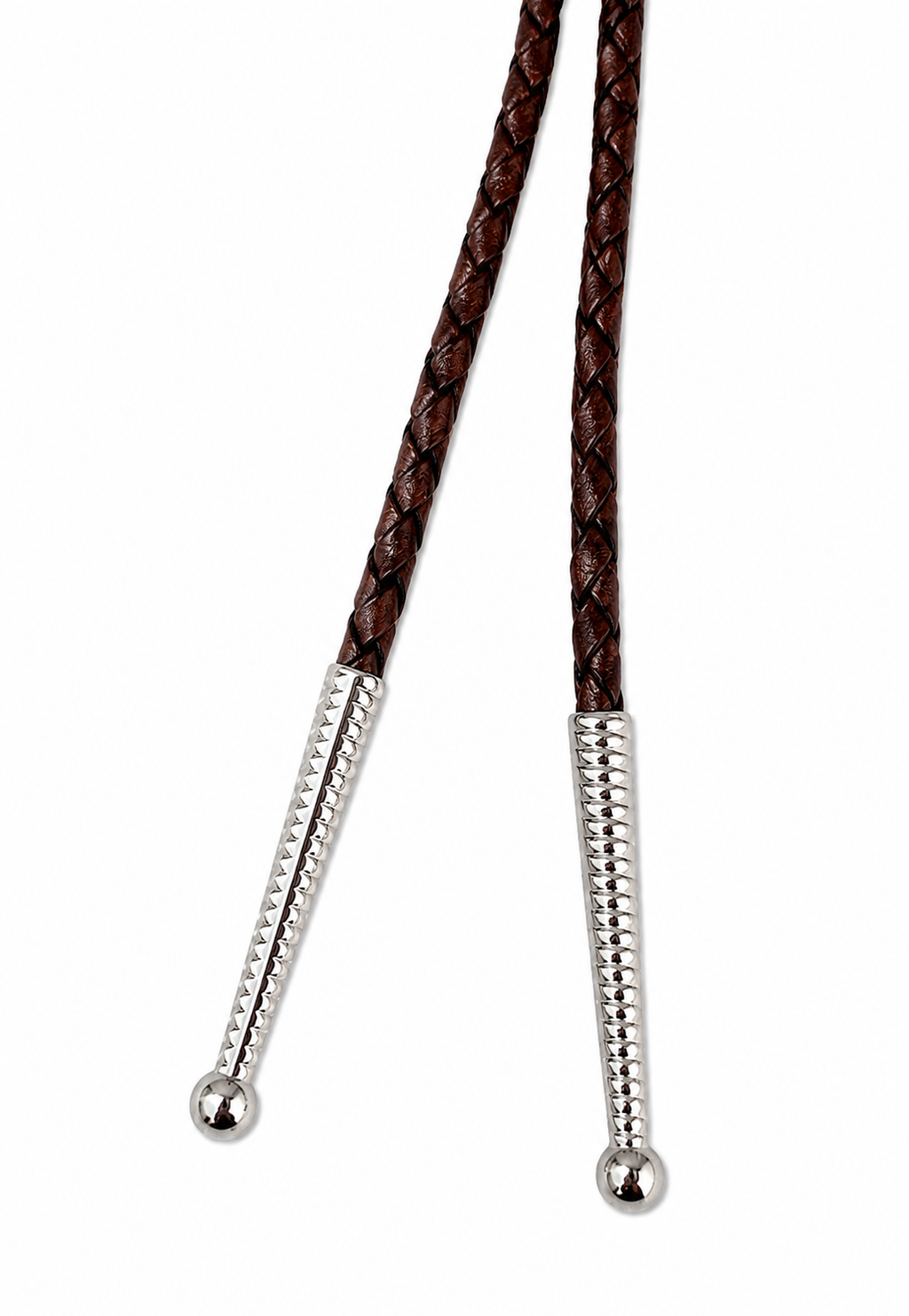 Medium 2.25” Gray & Black Tooth, Chrome Tips, Dark Brown Braided Leather