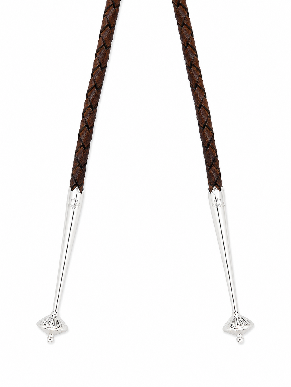 Medium 2.6” Black & Gray Polished Megalodon Tooth, Sterling Silver Premium Tips, Dark Brown Braided Leather