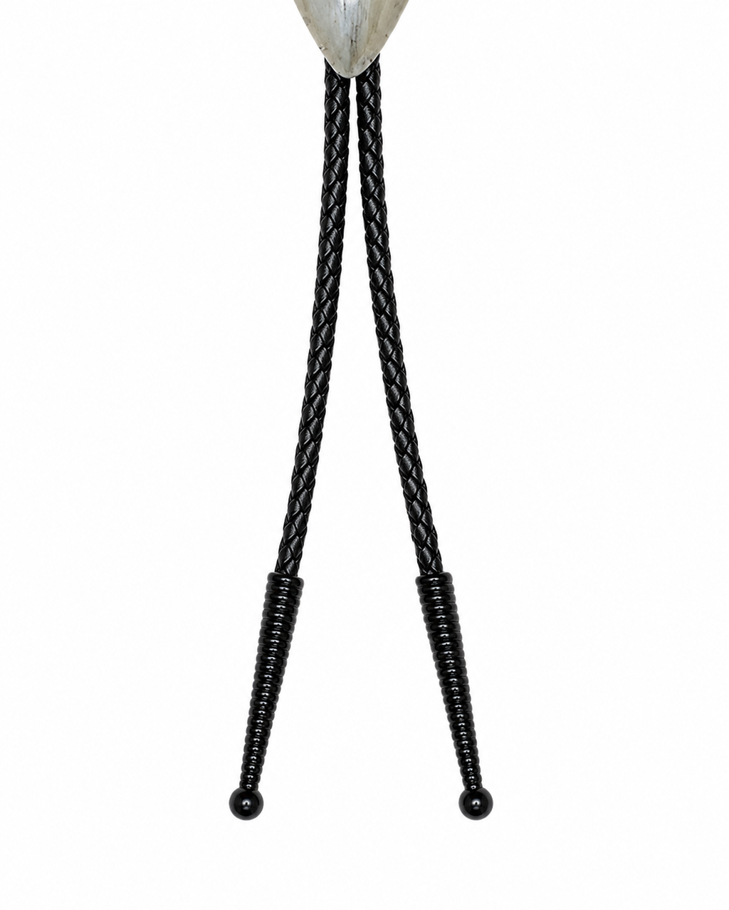 Large 3.25” Gray & Black Tooth, Black Tips, Braided Leather